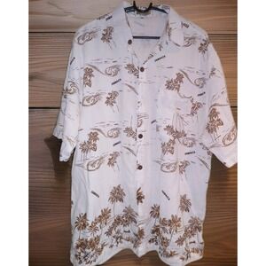 Island Life XXL Jamaica Hawaiian Shirt‎ White & Brown 100% Cotton Reggae Resort